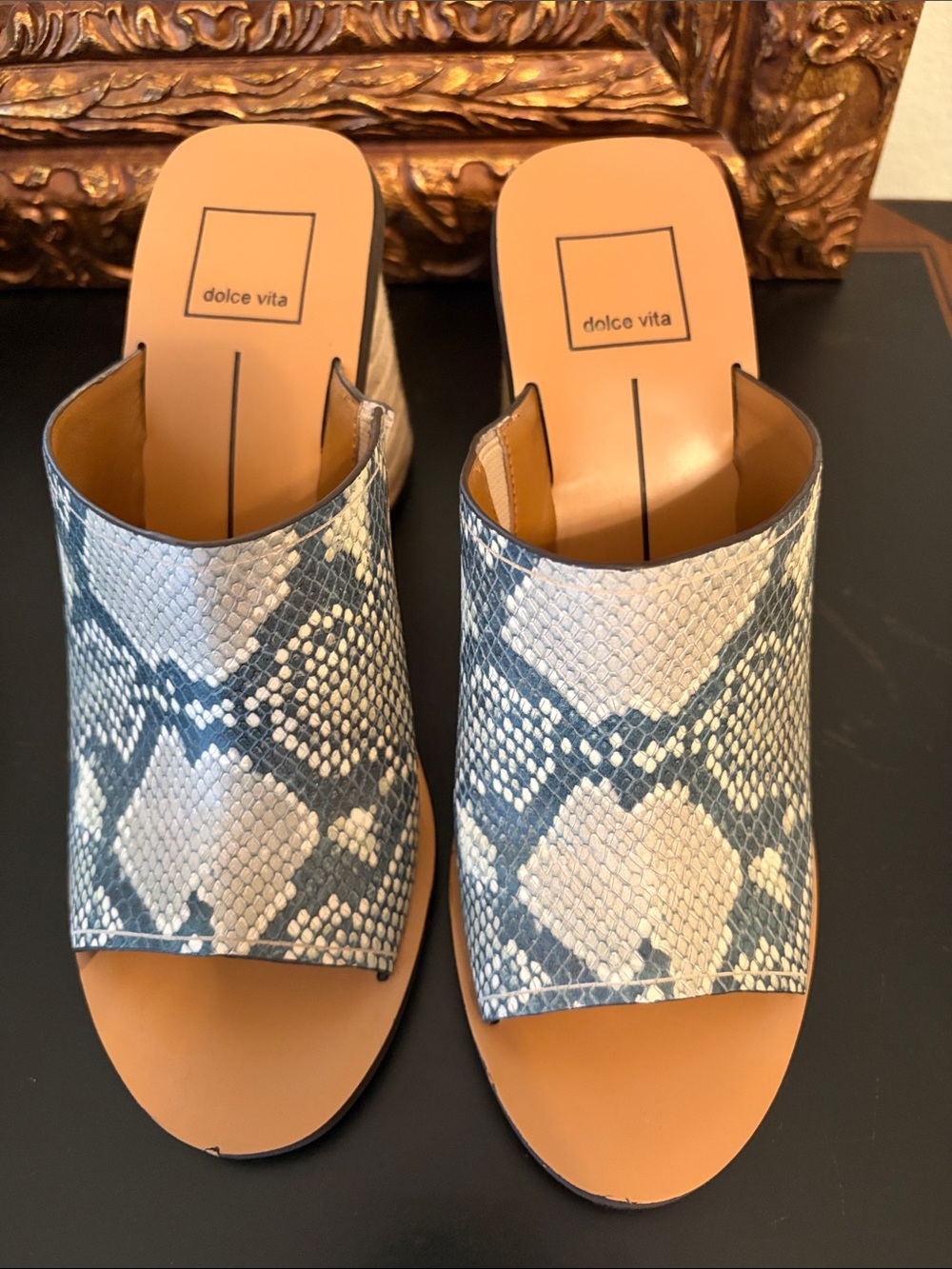 Dolce Vita Tan Footbed Snake-Print Slide Mules